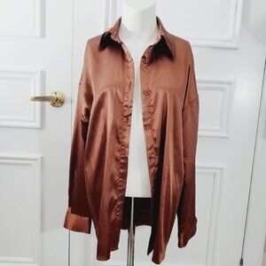 Velvet Heart Satin Brown Bronze Epicurean Relaxed Dress Shirt Business- NWT